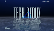 水上に配置されたオブジェクトが水面に映り込むような効果を生かした Tech Redux のウェブサイト